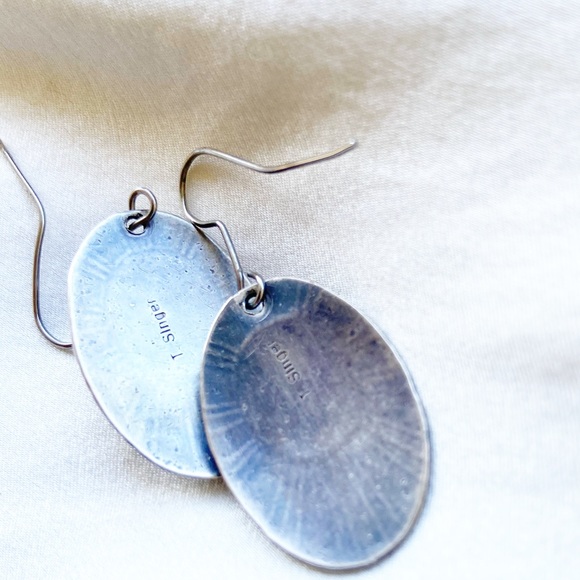 Thomas Singer Navajo Sterling Silver Turquoise Earrings Sunburst Oval - Picture 4 of 4